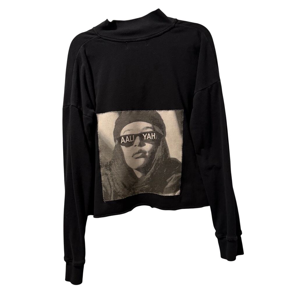 AAliyah sweatshirt pull over upcycle black has pilling